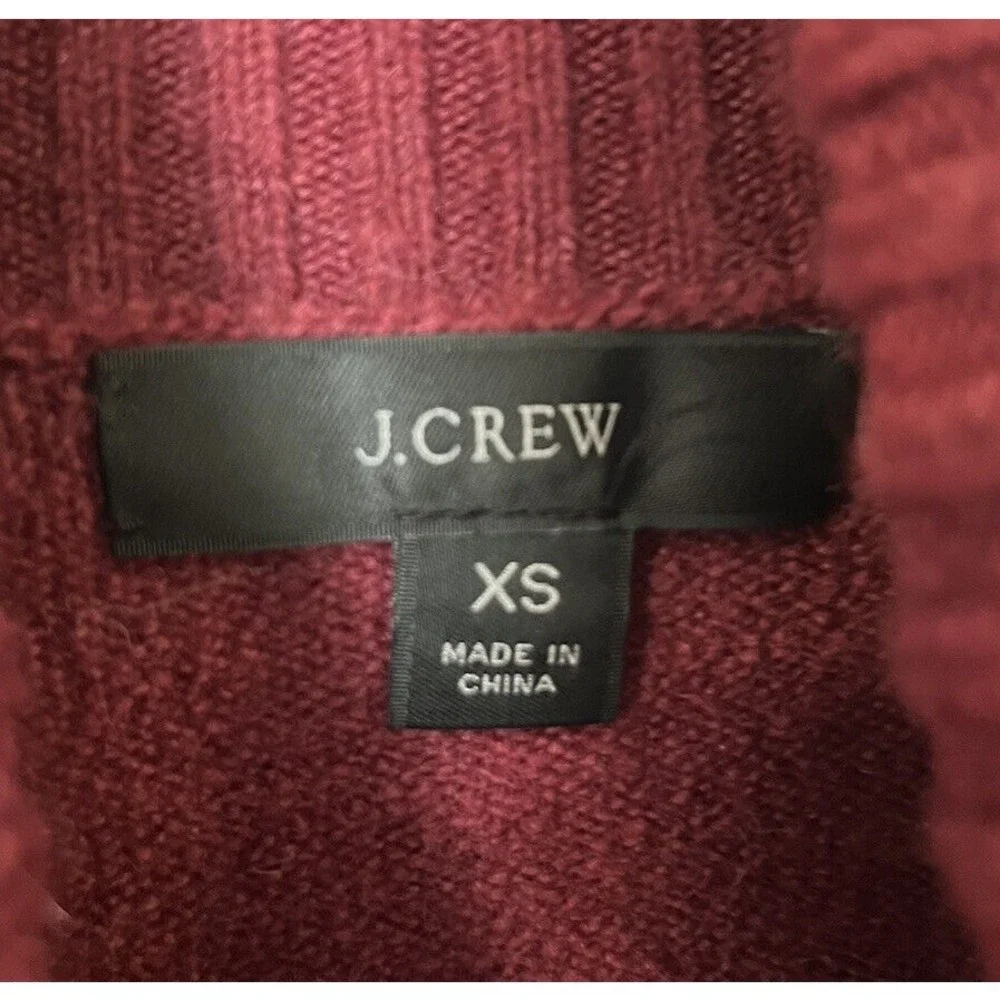 J Crew Dark Red Merino Alpaca Wool Blend Oversized Turtleneck Sweater XS